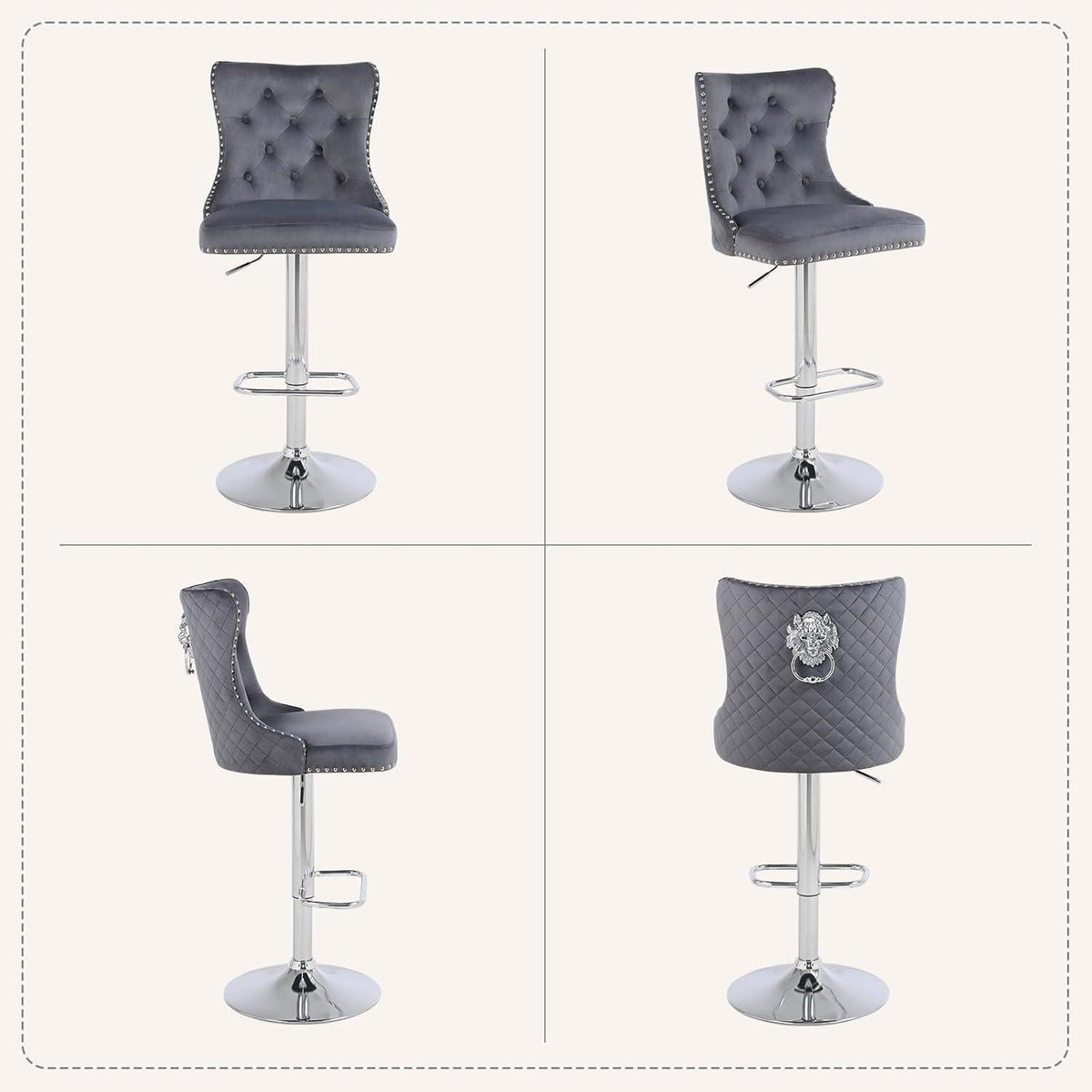 Samt Barhocker Set 4er – Höhenverstellbar, Grau