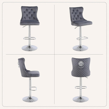Samt Barhocker Set 4er – Höhenverstellbar, Grau