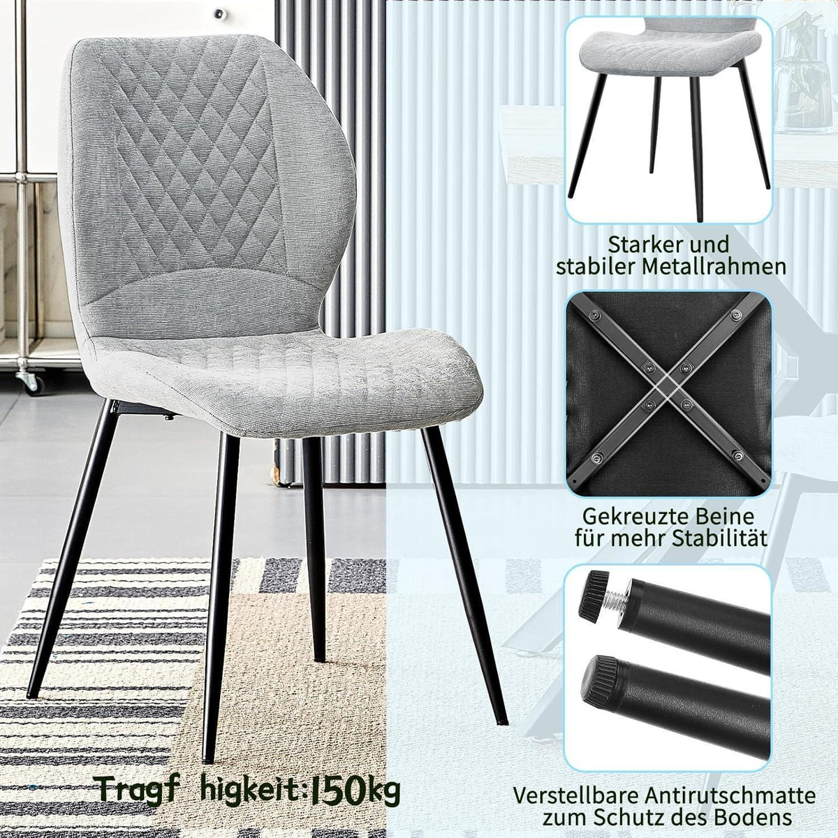 Gepolsterte Esszimmerstühle 6er Set Grau – Modern & Ergonomisch