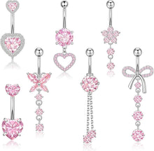 7 Stück Bauchnabelpiercing Rosa Chirurgenstahl Herz Schmetterling