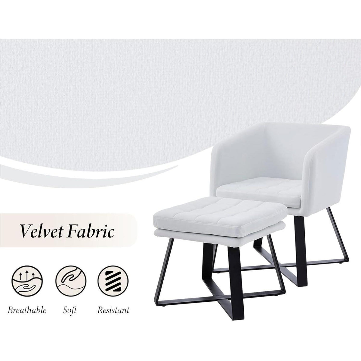 Vintage Samt Sessel mit Hocker – Loungesessel für Wohnzimmer