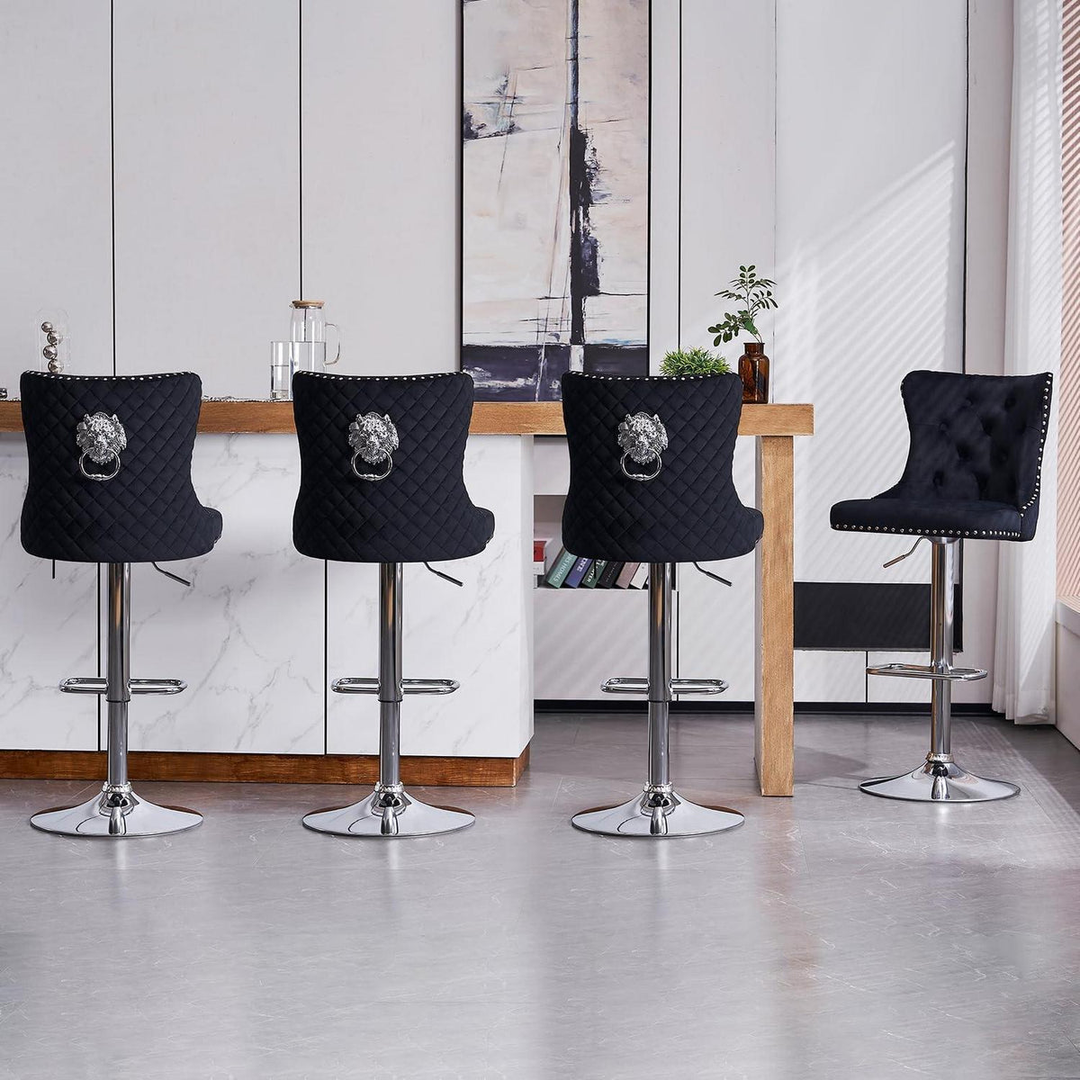 Samt Barhocker Set 4er – Höhenverstellbar & Modern Schwarz