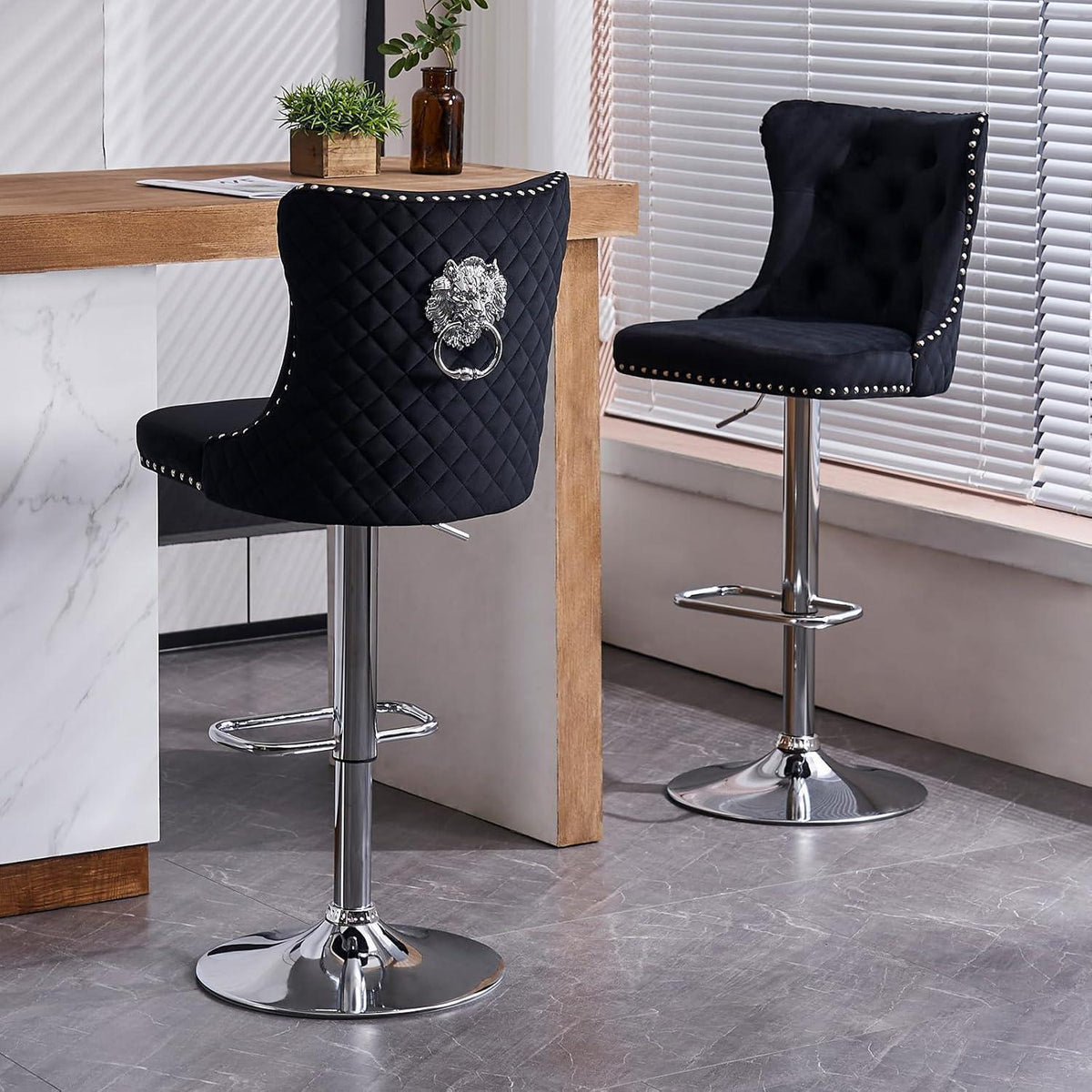 Samt Barhocker Set 4er – Höhenverstellbar & Modern Schwarz