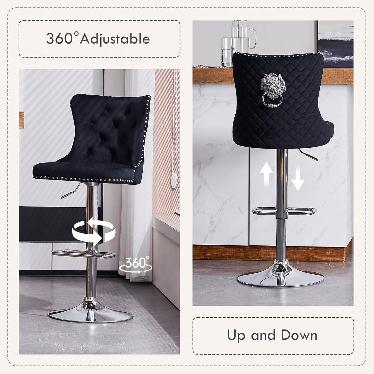 Samt Barhocker Set 4er – Höhenverstellbar & Modern Schwarz