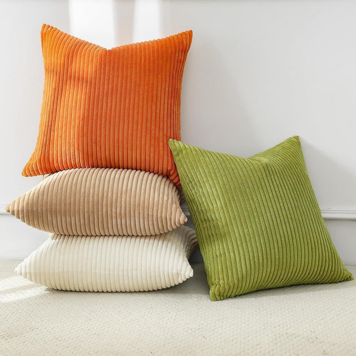 Cord Kissenbezüge 4er Set 45x45 cm Orange Grün
