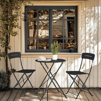 Bistro Set 3-teilig, wetterfest, klappbar, schwarz