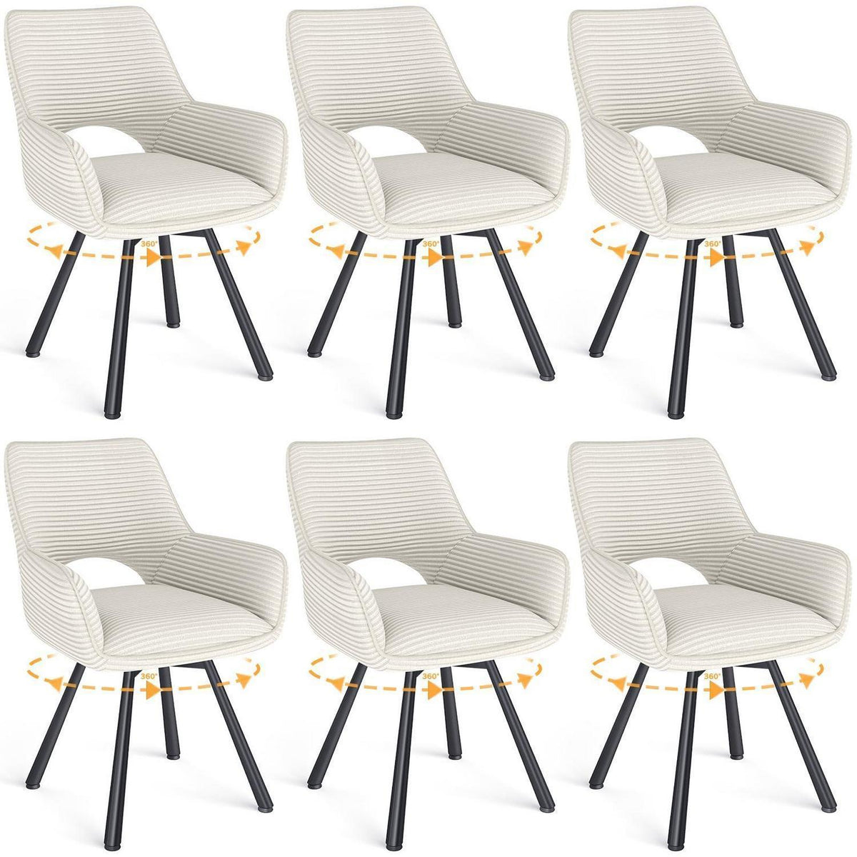 Drehbarer Esszimmerstuhl Set 6x Samt, Beige & Metallbeine