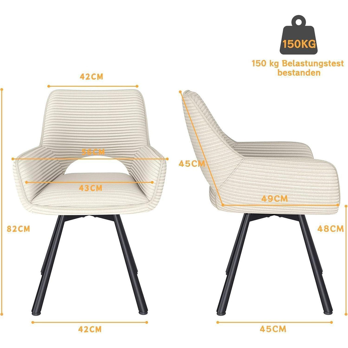 Drehbarer Esszimmerstuhl Set 6x Samt, Beige & Metallbeine