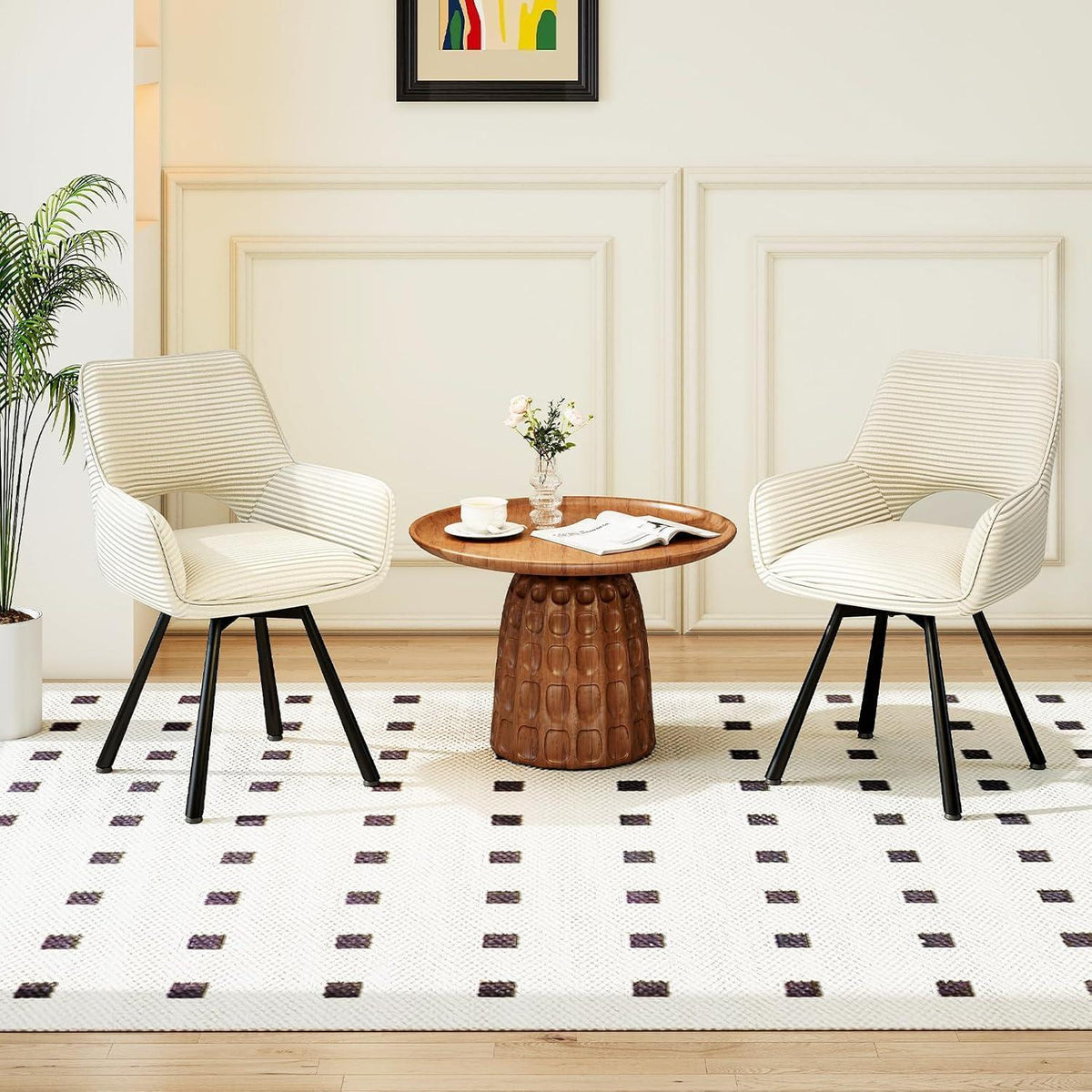 Drehbarer Esszimmerstuhl Set 6x Samt, Beige & Metallbeine