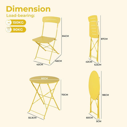 Bistro Set Gelb 3-teilig klappbar wetterfest für Balkon