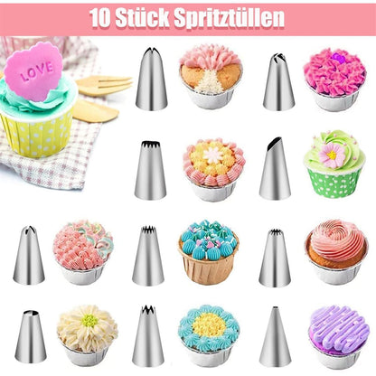Spritzbeutel Set 40-teilig mit Edelstahl-Tüllen & Silikonbeutel