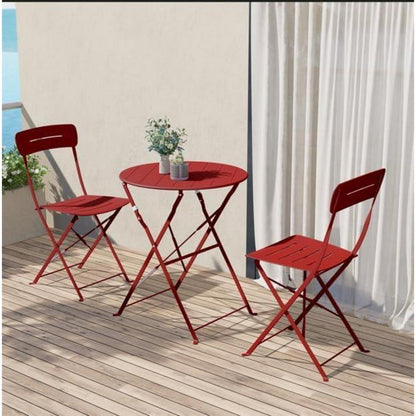 Bistro Set 3-teilig, wetterfest, klappbar, blau-rot