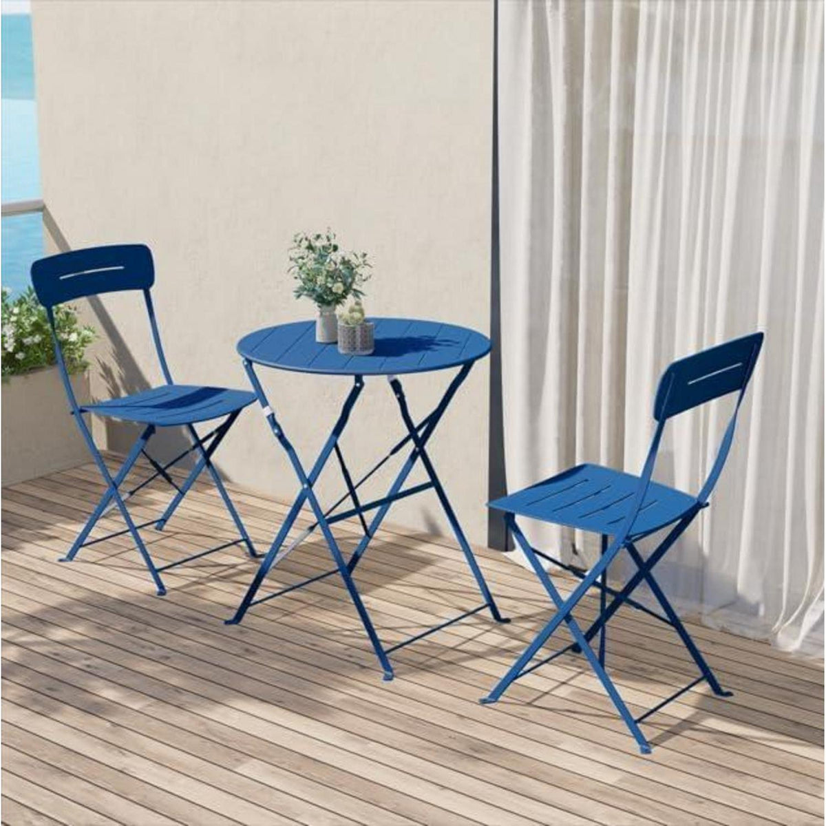 Bistro Set 3-teilig blau mit 2 Stühlen und Tisch, wetterfest