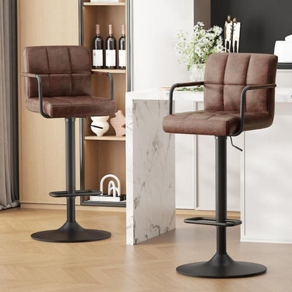 Barhocker Set 2x, Höhenverstellbar, Dunkelbraun in Lederoptik