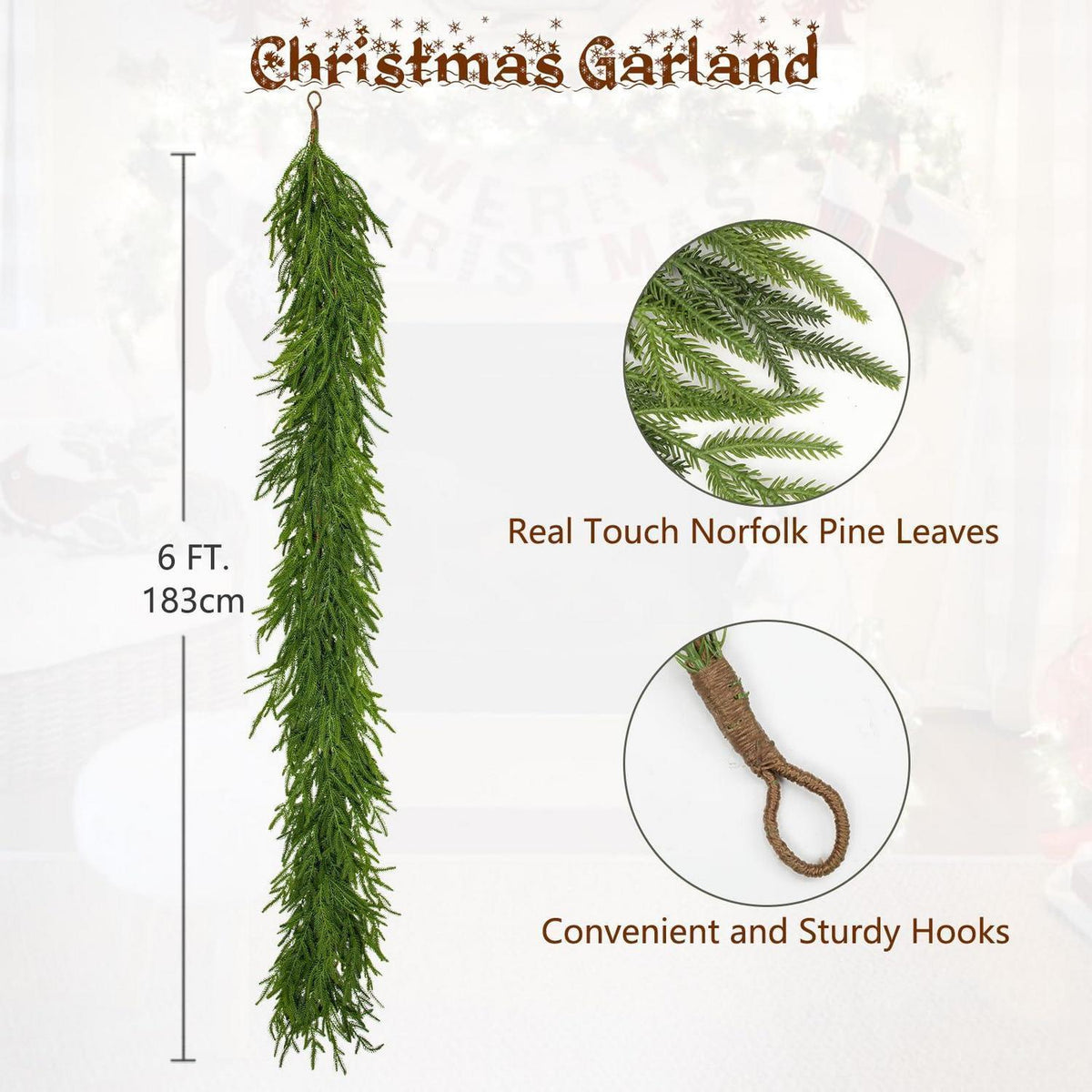 Künstliche Weihnachtsgirlande 183cm | Pflegeleicht & Dekorativ
