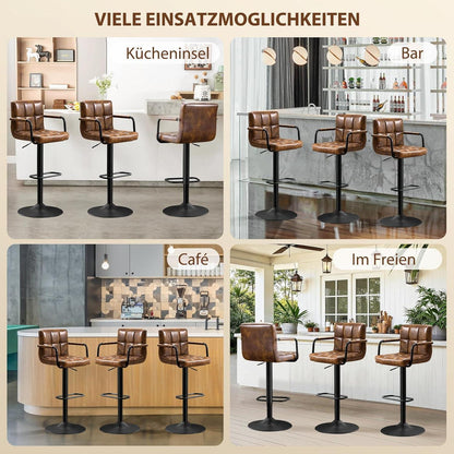 Barhocker Set 2x, Höhenverstellbar, Gelbbraun in Lederoptik