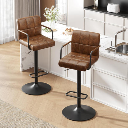 Barhocker Set 2x, Höhenverstellbar, Gelbbraun in Lederoptik