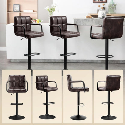 Barhocker Set 2x Höhenverstellbar Schwarzbraun in Lederoptik