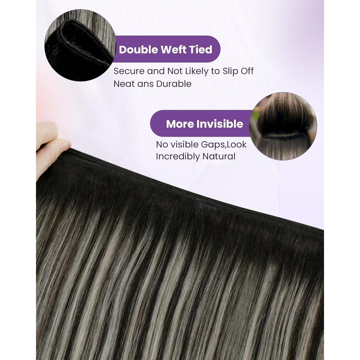 Echthaar Tressen Balayage Schwarz Silber 45cm