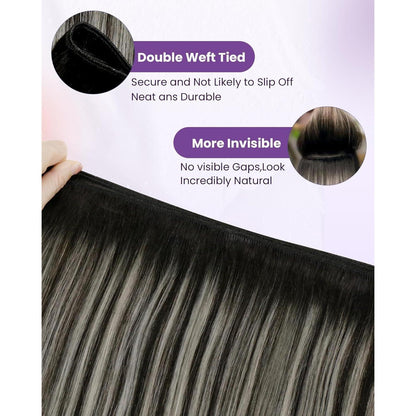 Echthaar Tressen Balayage Schwarz Silber 45cm