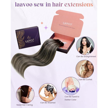 Echthaar Tressen Balayage Schwarz Silber 45cm