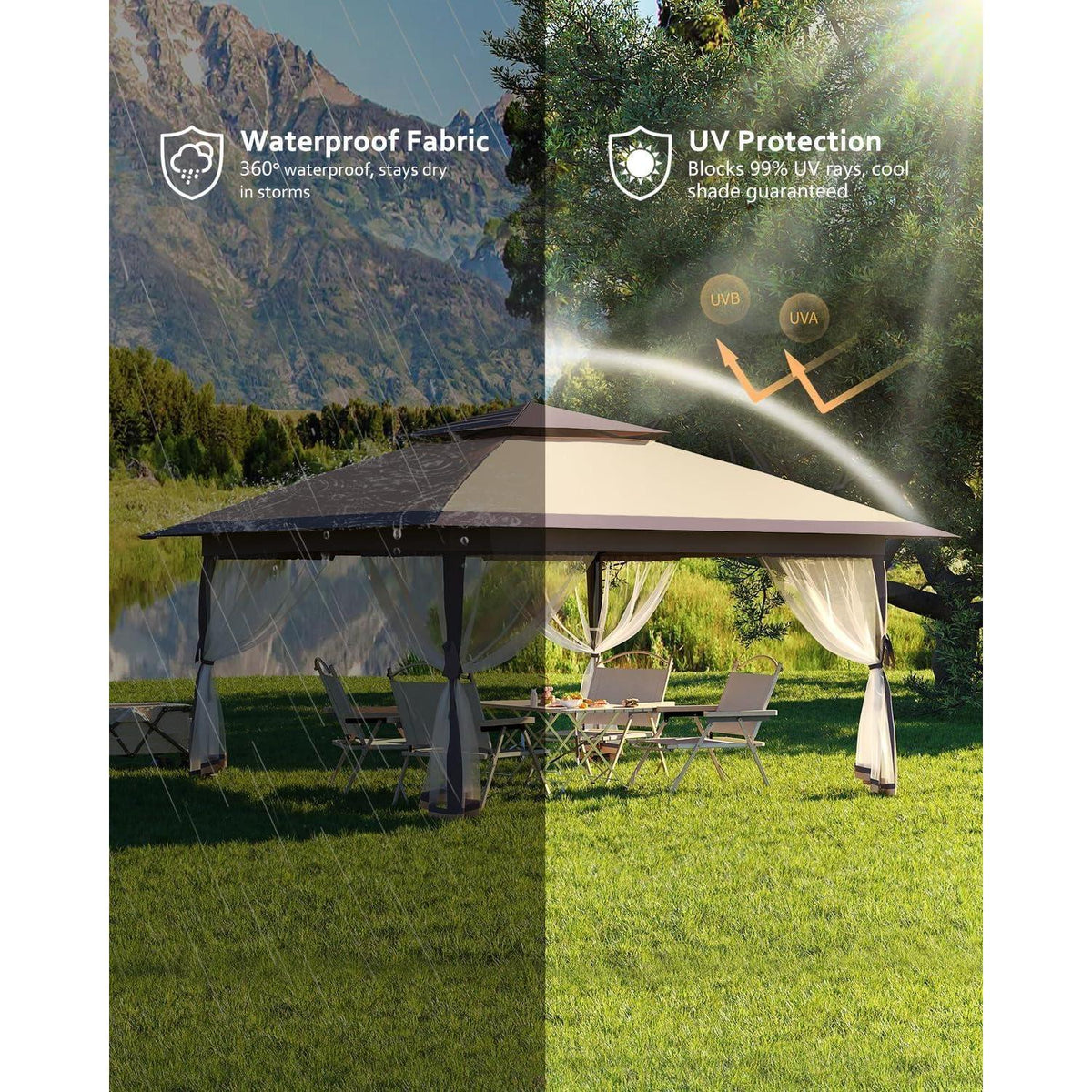 Faltpavillon 3x3m mit Moskitonetz & Seitenteilen – Wasserfest & Stabil