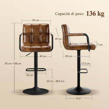 Barhocker Set 4er – Höhenverstellbar, Schwarzbraun in Lederoptik