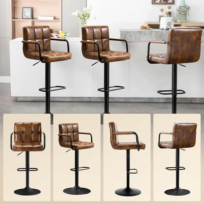 Barhocker Set 4er – Höhenverstellbar, Schwarzbraun in Lederoptik