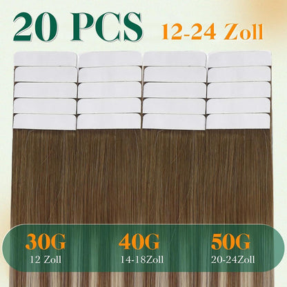 Echthaar Tape Extensions Balayage Braun 60cm