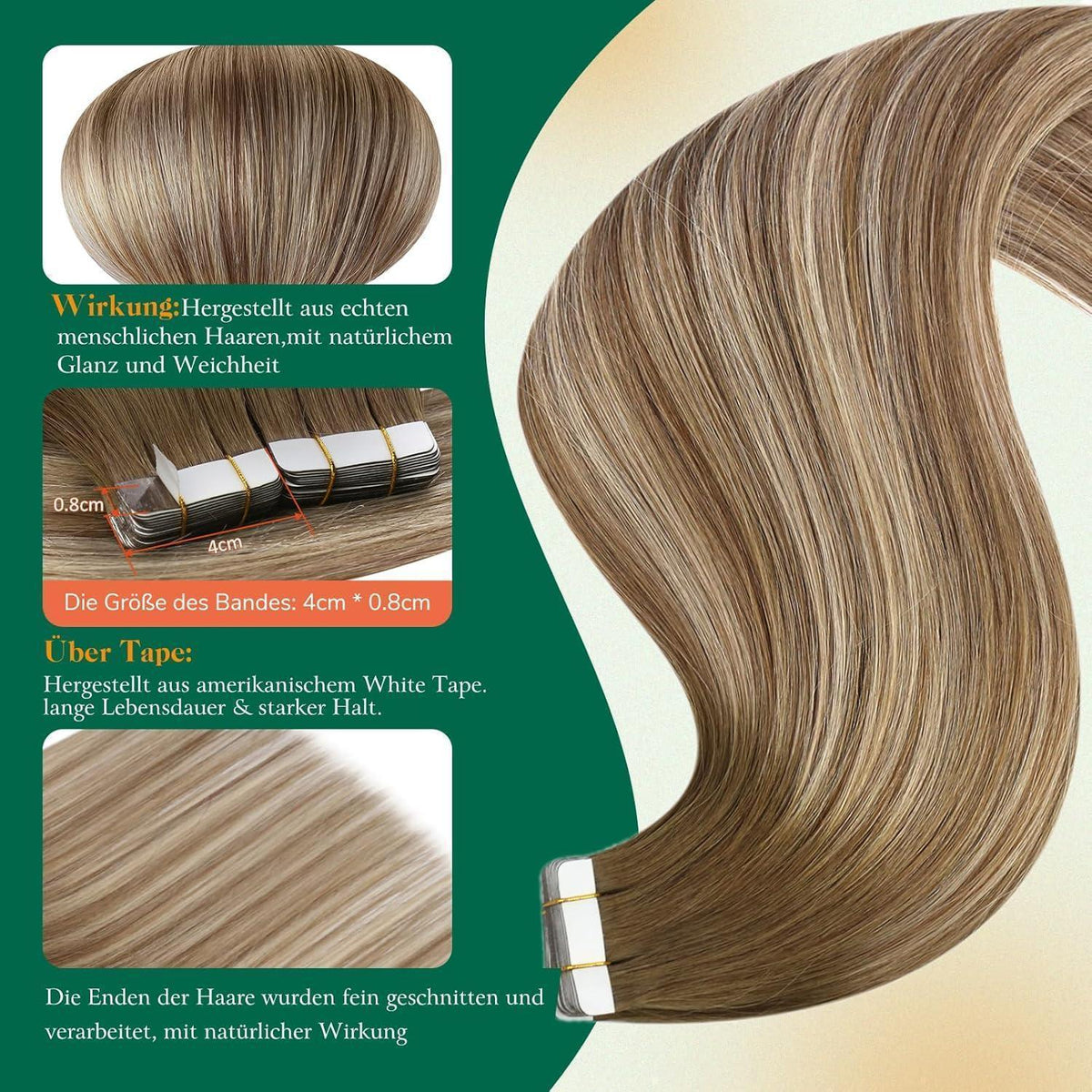 Echthaar Tape Extensions Balayage Braun 60cm