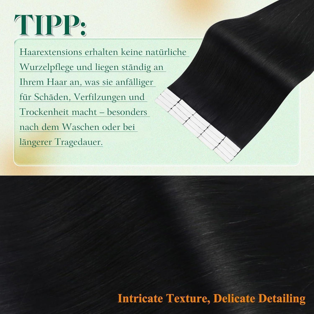Echthaar Tape Extensions Schwarz – 55cm, 50g, #1