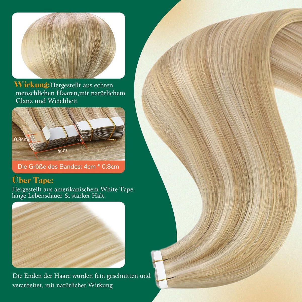 Echthaar Tape Extensions Blond 55cm #27/613