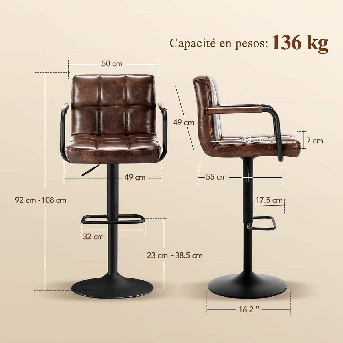 Barhocker Set 4er – Höhenverstellbar, Dunkelbraun