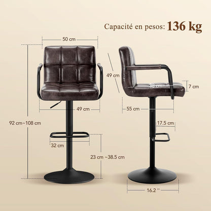 Barhocker Set 4er – Höhenverstellbar, Schwarzbraun in Lederoptik