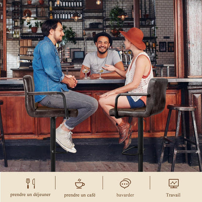 Barhocker Set 4er – Höhenverstellbar, Schwarzbraun in Lederoptik