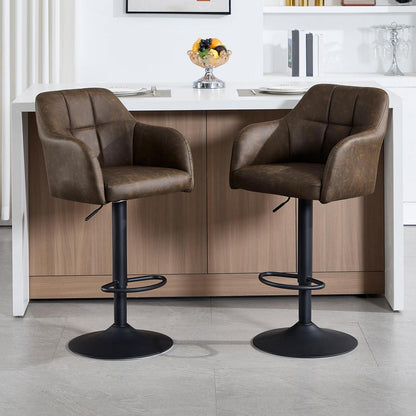 Moderner Barhocker 2er Set, höhenverstellbar & gepolstert in Lederoptik