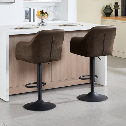 Moderner Barhocker 2er Set, höhenverstellbar & gepolstert in Lederoptik