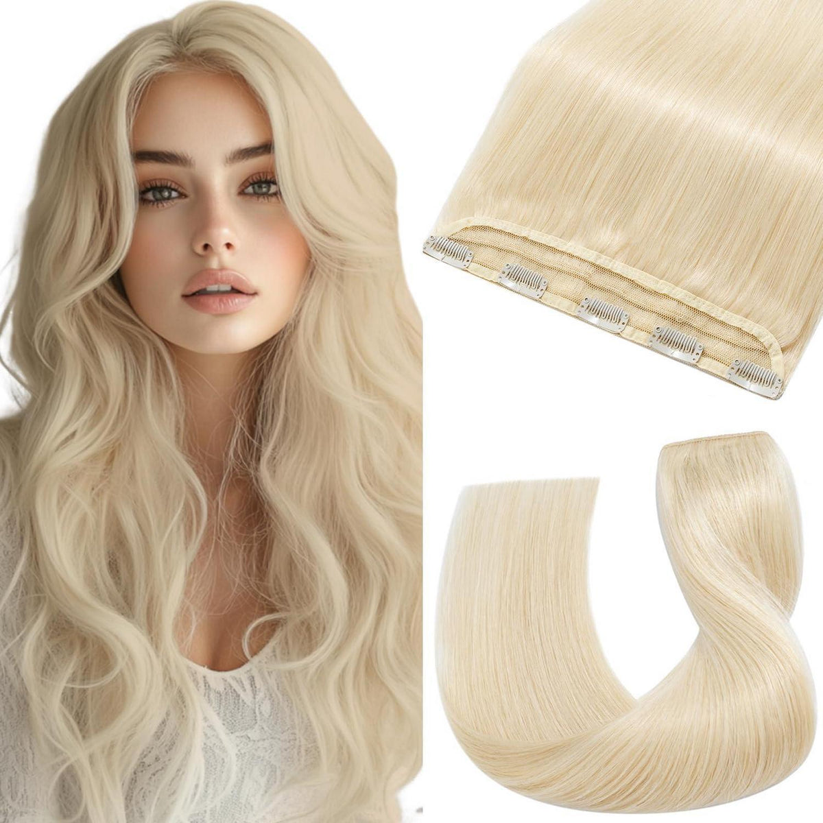 Blond Clip-in Echthaarverlängerung 55cm #60 Platinblond