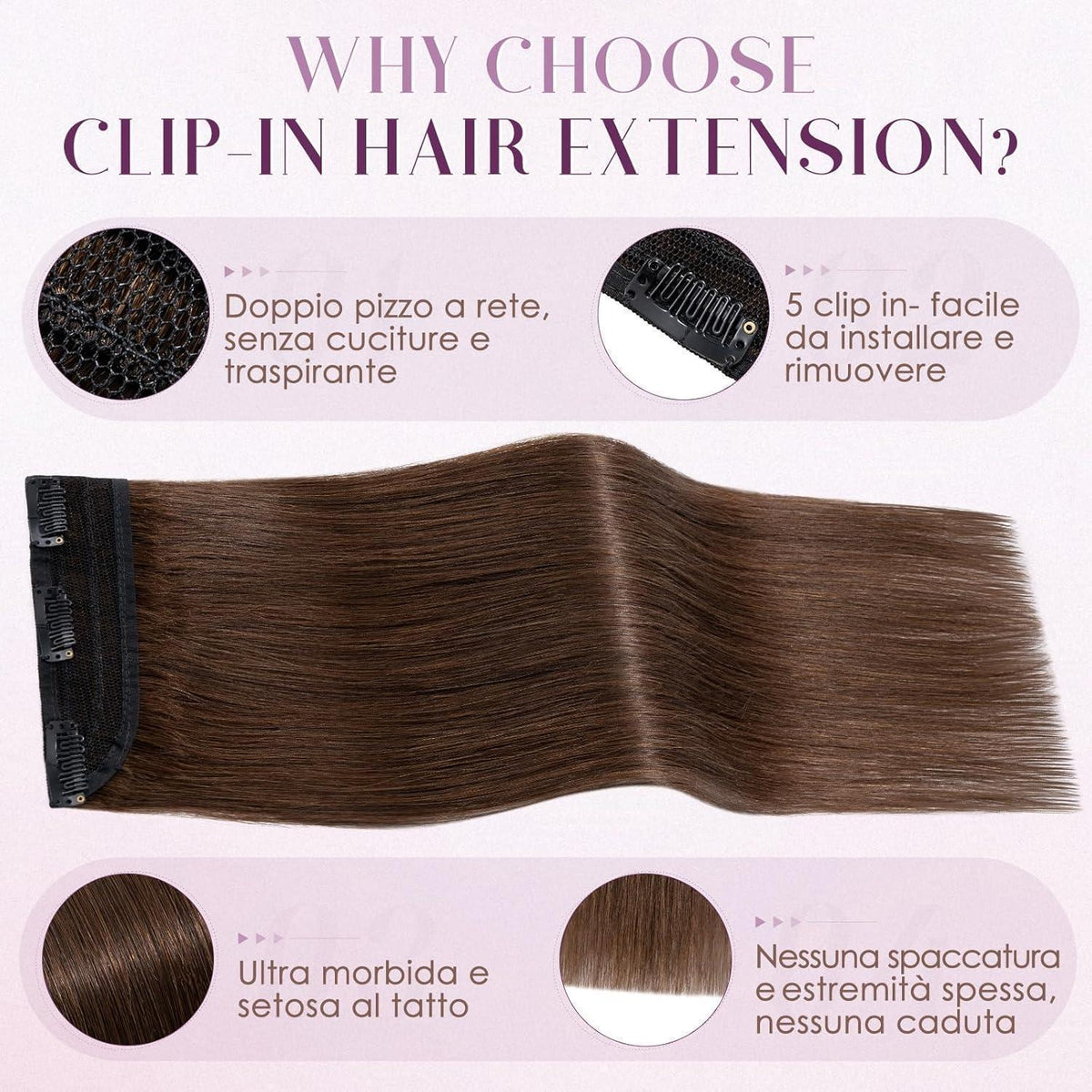 Clip-in Echthaarverlängerung Mittelbraun 50cm