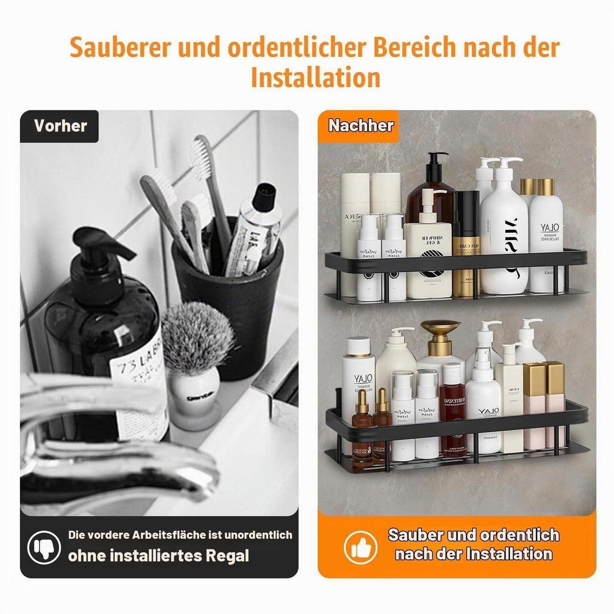 Duschablage Ohne Bohren, 2er Set, Silber, 30.5x13x5.5cm