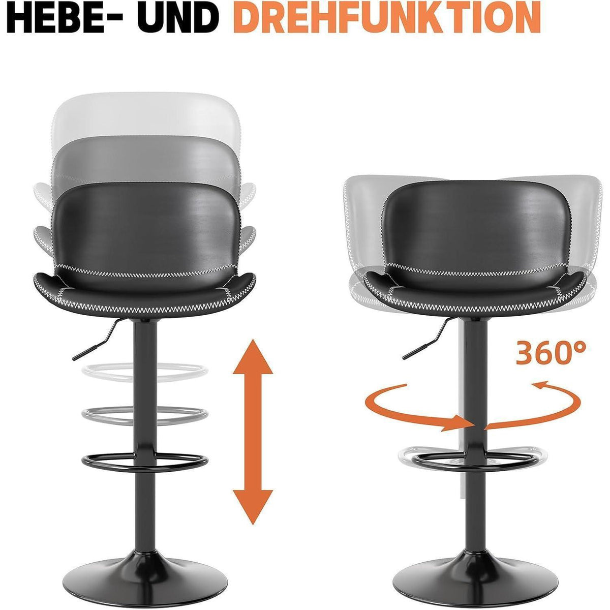 Verstellbarer Barhocker Set (4x) – Schwarz in Lederoptik