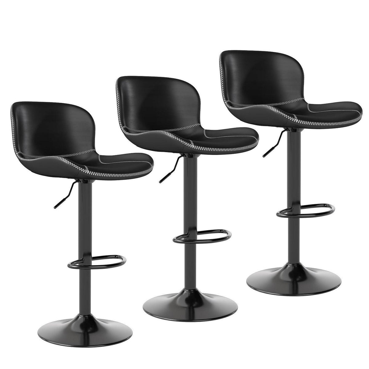 Verstellbarer Barhocker Set (3er) – Schwarz in Lederoptik