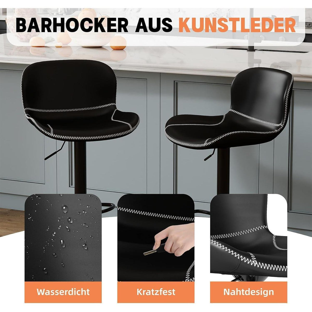 Verstellbarer Barhocker Set (3er) – Schwarz in Lederoptik