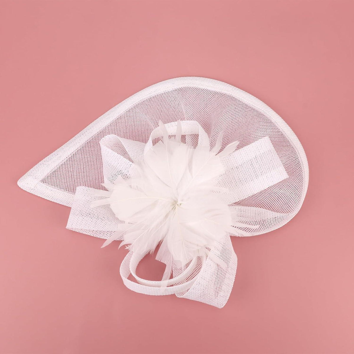 Fascinator Hut Damen mit Schleier & Federblume – Weiß