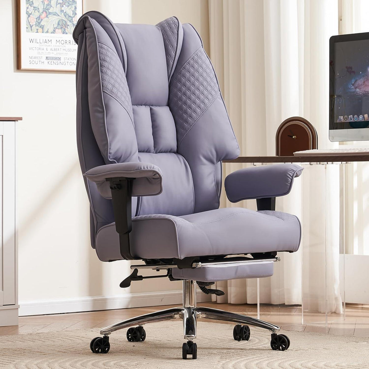 XXL Ergonomischer Bürostuhl mit hoher Rückenlehne, bis 200 kg belastbar (Helllila)