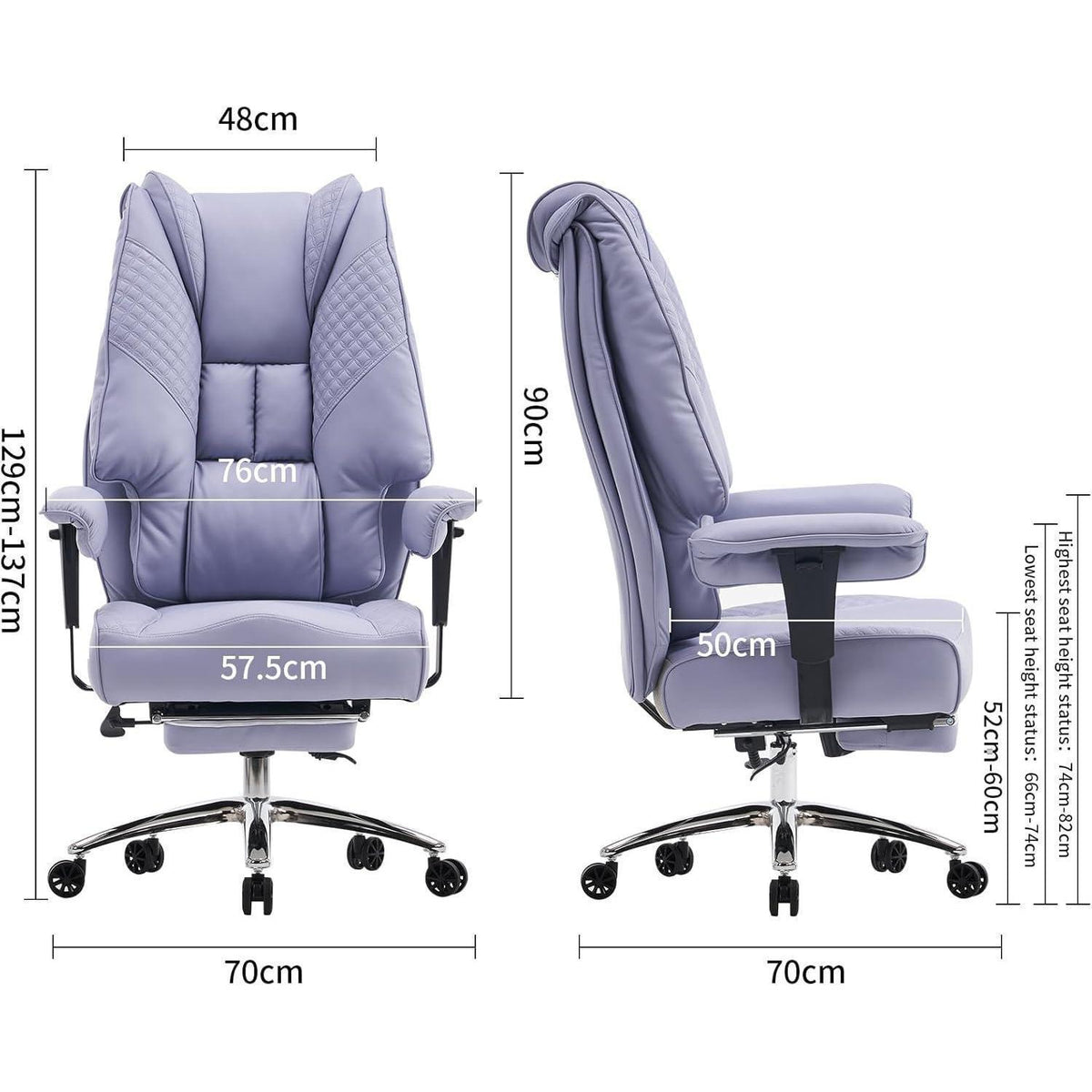 XXL Ergonomischer Bürostuhl mit hoher Rückenlehne, bis 200 kg belastbar (Helllila)