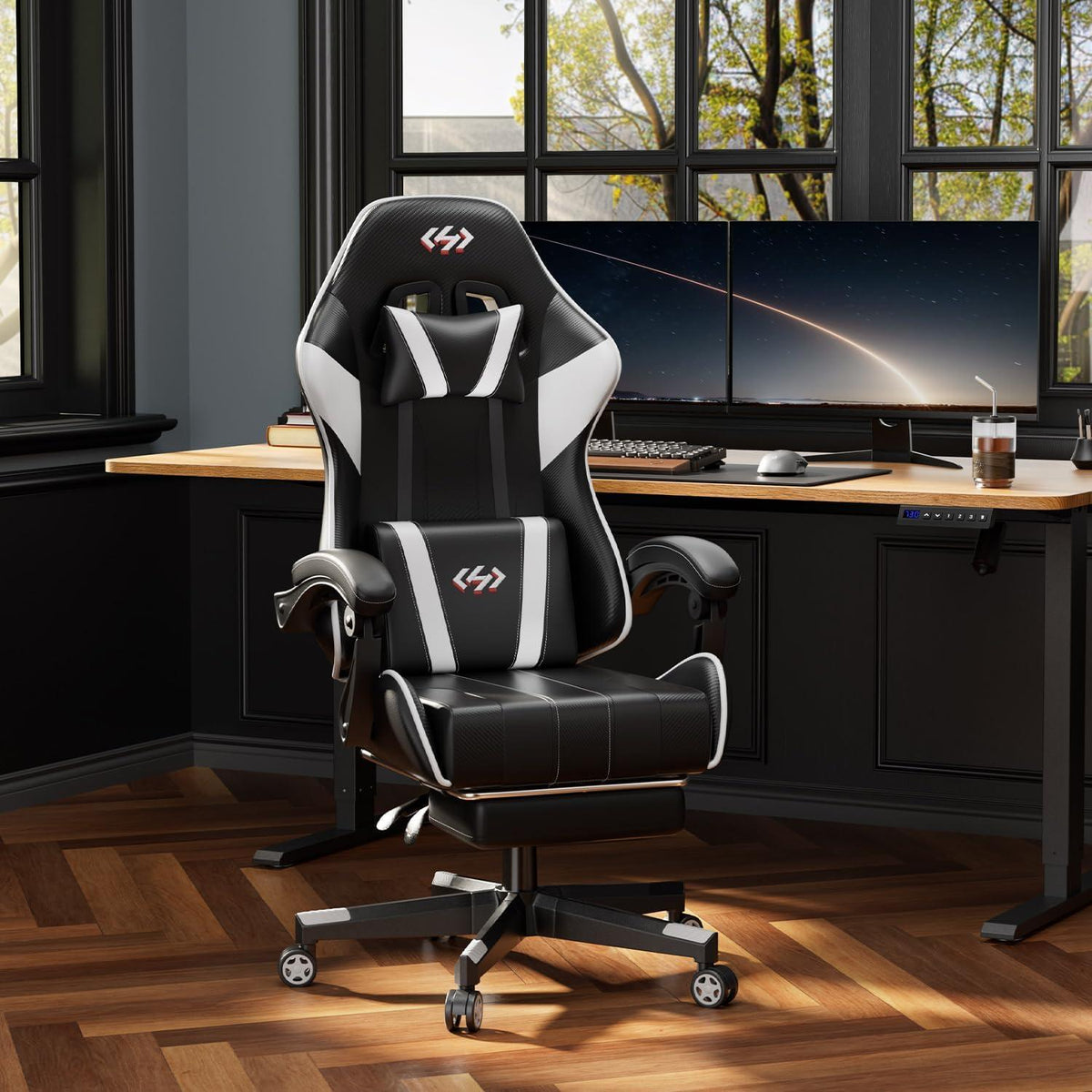 Gaming Stuhl mit Fußstütze und Taschenfederkissen