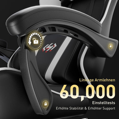 Ergonomischer Gaming Stuhl mit Fußstütze und Lendenwirbelstütze