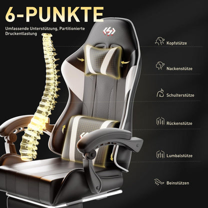 Ergonomischer Gaming Stuhl mit Fußstütze und
