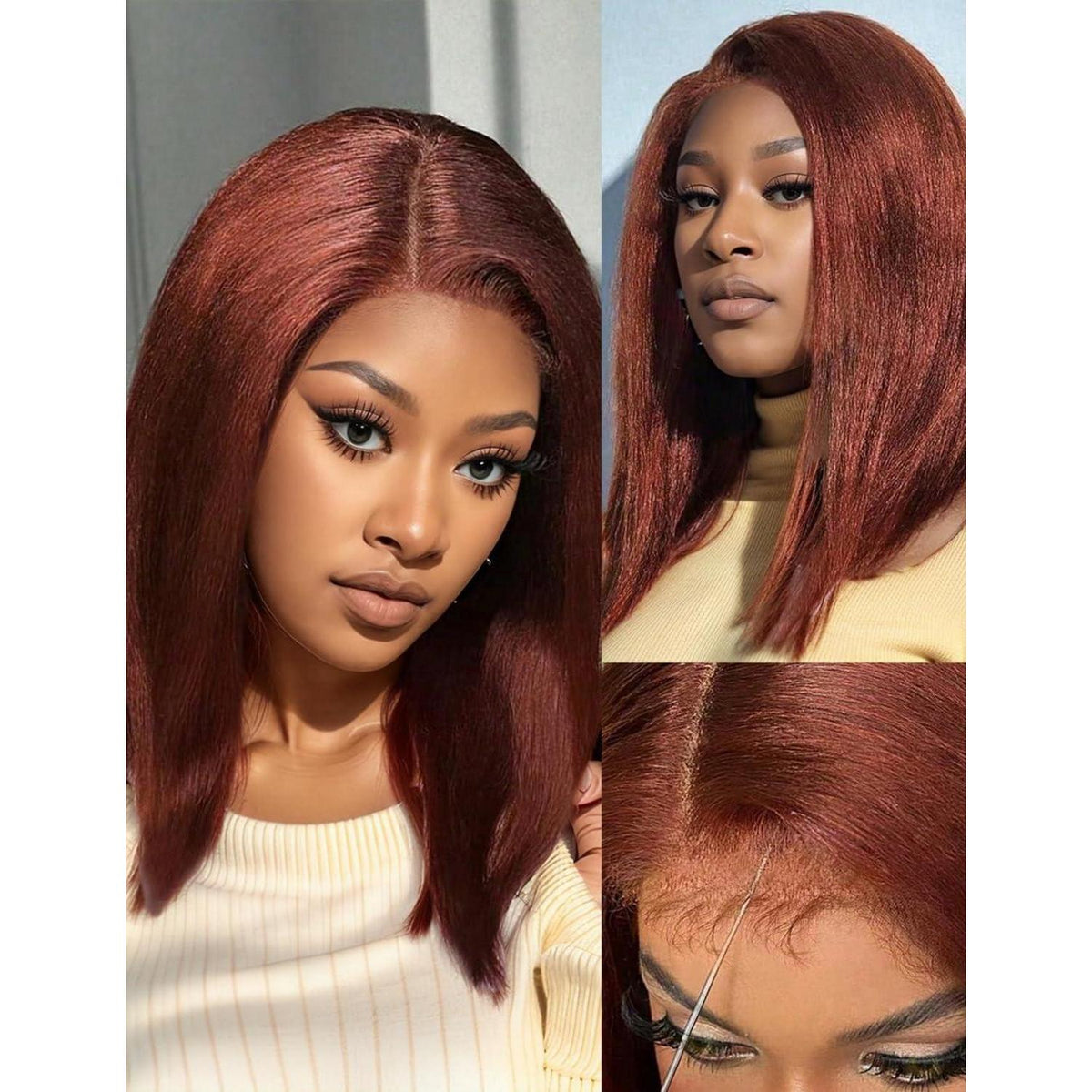 Echthaar Bob Perücke Kinky Straight mit Babyhaar 45cm